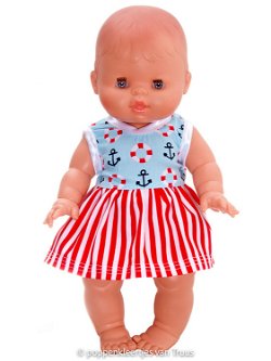 Paola Reina 34 cm Jurksetje rood/wit/streep/ankers/boeien