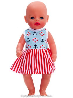 Baby Born Soft 36 cm Jurksetje rood/wit/streep/ankers/boeien