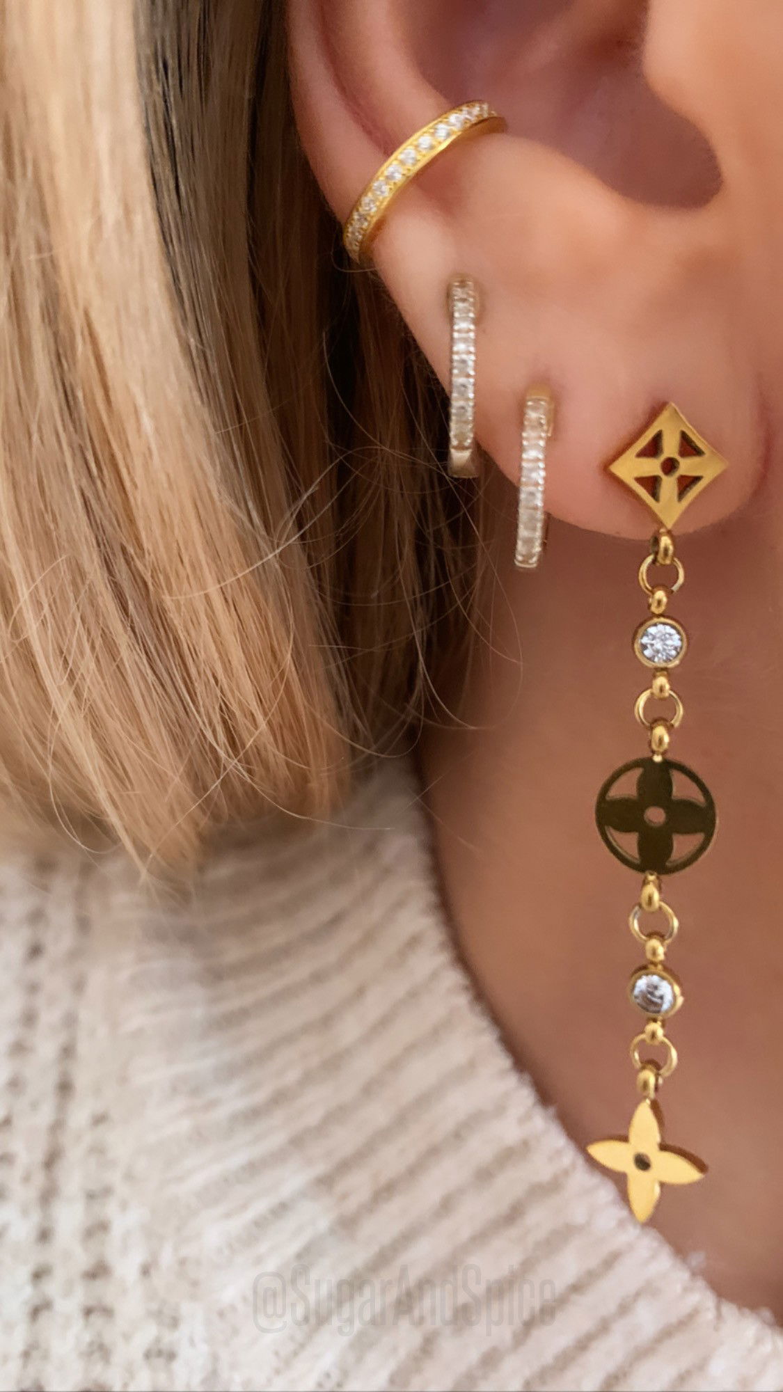 Ear cuff oorbel verguld over echt zilver met strass NIEUW - nr. 1