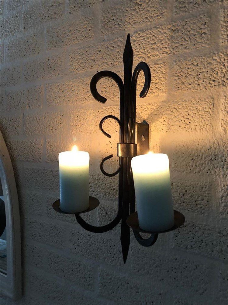 Prachtige smeedijzeren wandkandelaar-decoratie-kaars - Afbeelding 2