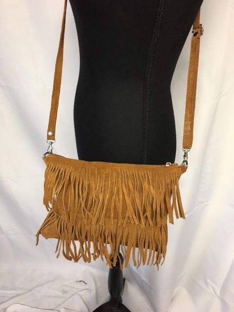 Bruin suede tasjes met franjes - nr. 1