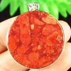 31x5mm Wrapped Red Coral Fossil ronde kettinghanger, - nr. 1
