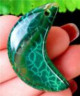 33x15x5mm Green Dragon Veins Agate Moon kettinghanger met zilverkleurig klemmetje - nr. 1