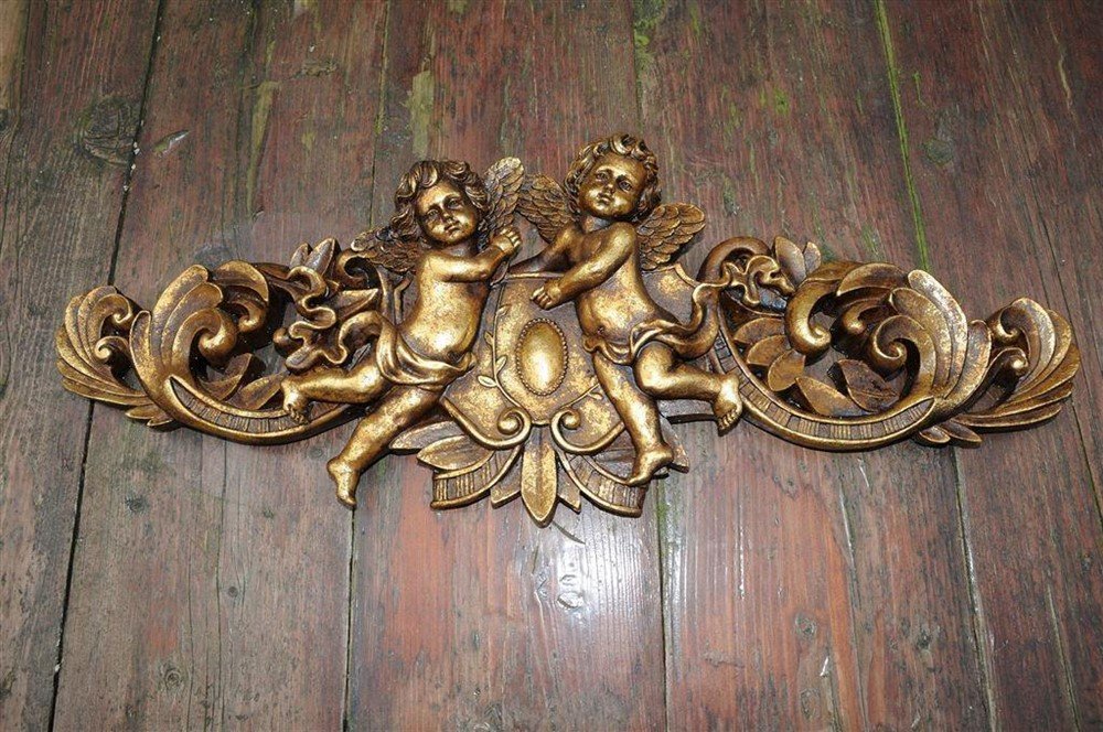 Engelen wandornament, kaststuk, polystone-goudkleur. - nr. 1