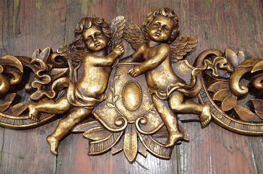 Engelen wandornament, kaststuk, polystone-goudkleur. - Afbeelding 3