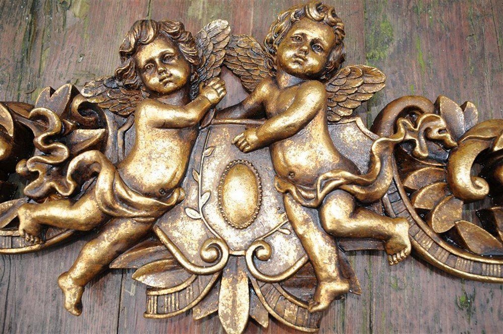 Engelen wandornament, kaststuk, polystone-goudkleur. - Afbeelding 4