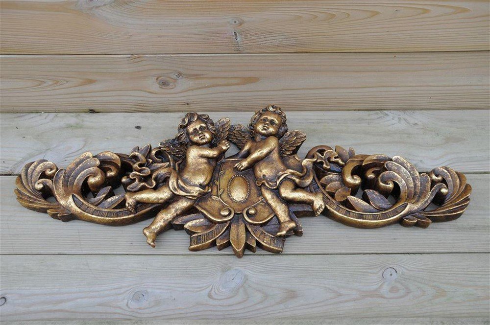 Engelen wandornament, kaststuk, polystone-goudkleur. - Afbeelding 6