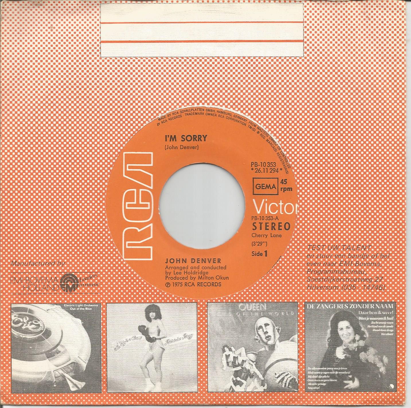 John Denver – I'm Sorry / Calypso (1975) - nr. 1