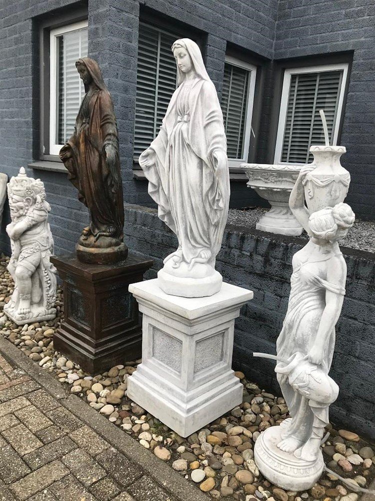 Maria op een sokkel, tuinbeeld Maria, stenen beeld, groot - Afbeelding 2