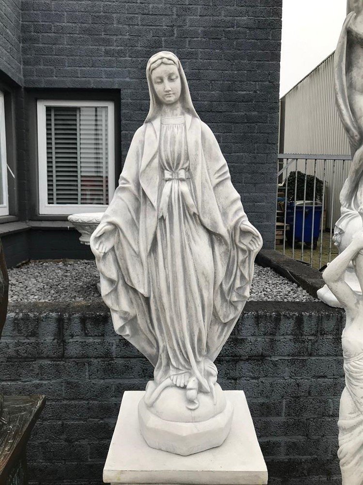 Maria op een sokkel, tuinbeeld Maria, stenen beeld, groot - Afbeelding 3