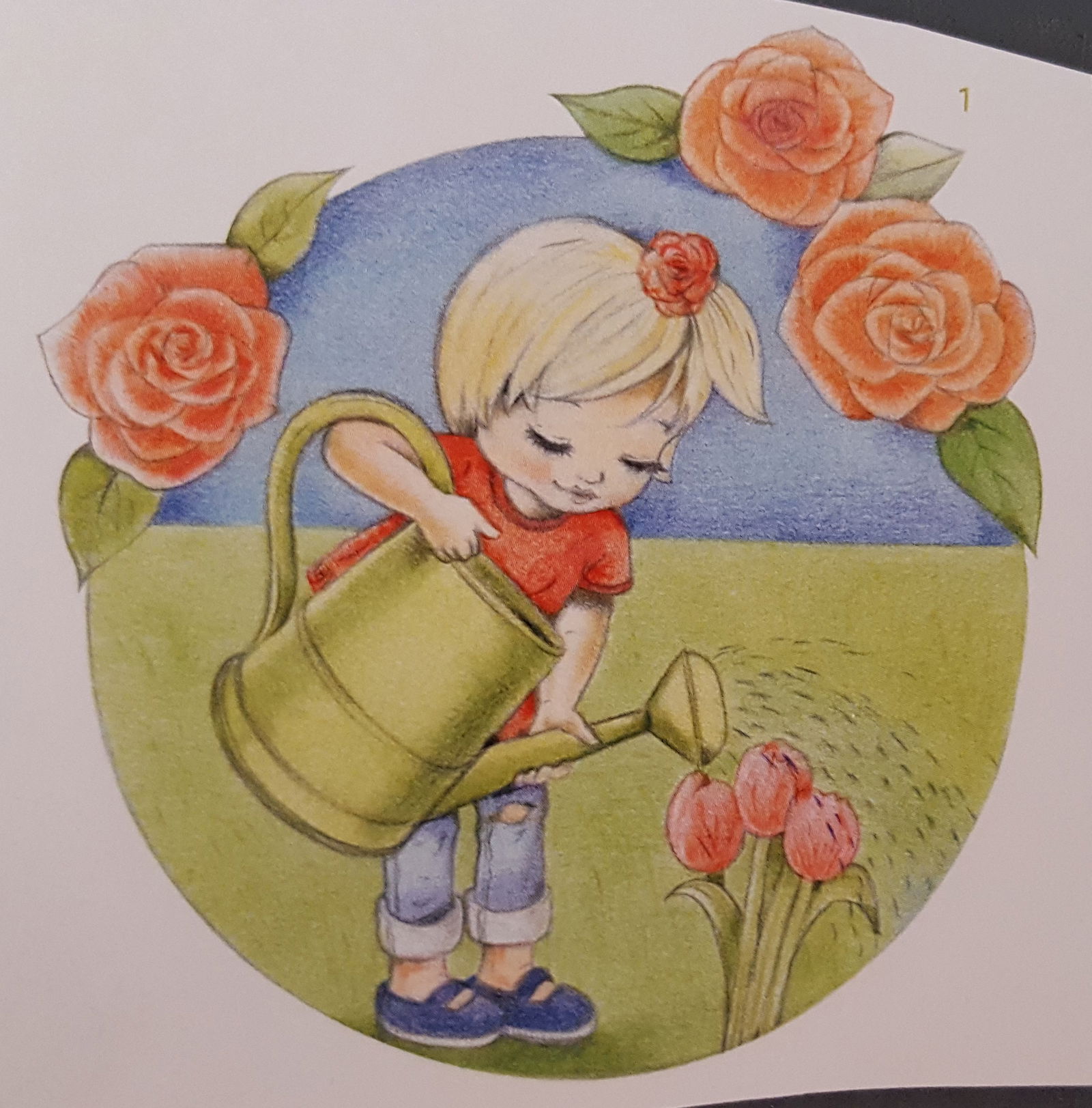 KINDEREN --- Meisje geeft de bloemen water - Afbeelding 3