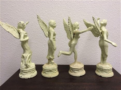Set van 4 gietijzeren engelen,graf- wit -decoratie - 1