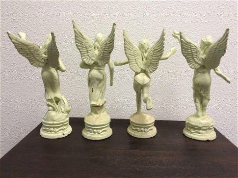 Set van 4 gietijzeren engelen,graf- wit -decoratie - 2