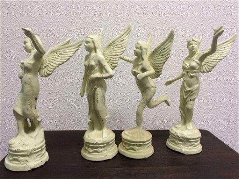 Set van 4 gietijzeren engelen,graf- wit -decoratie - 3