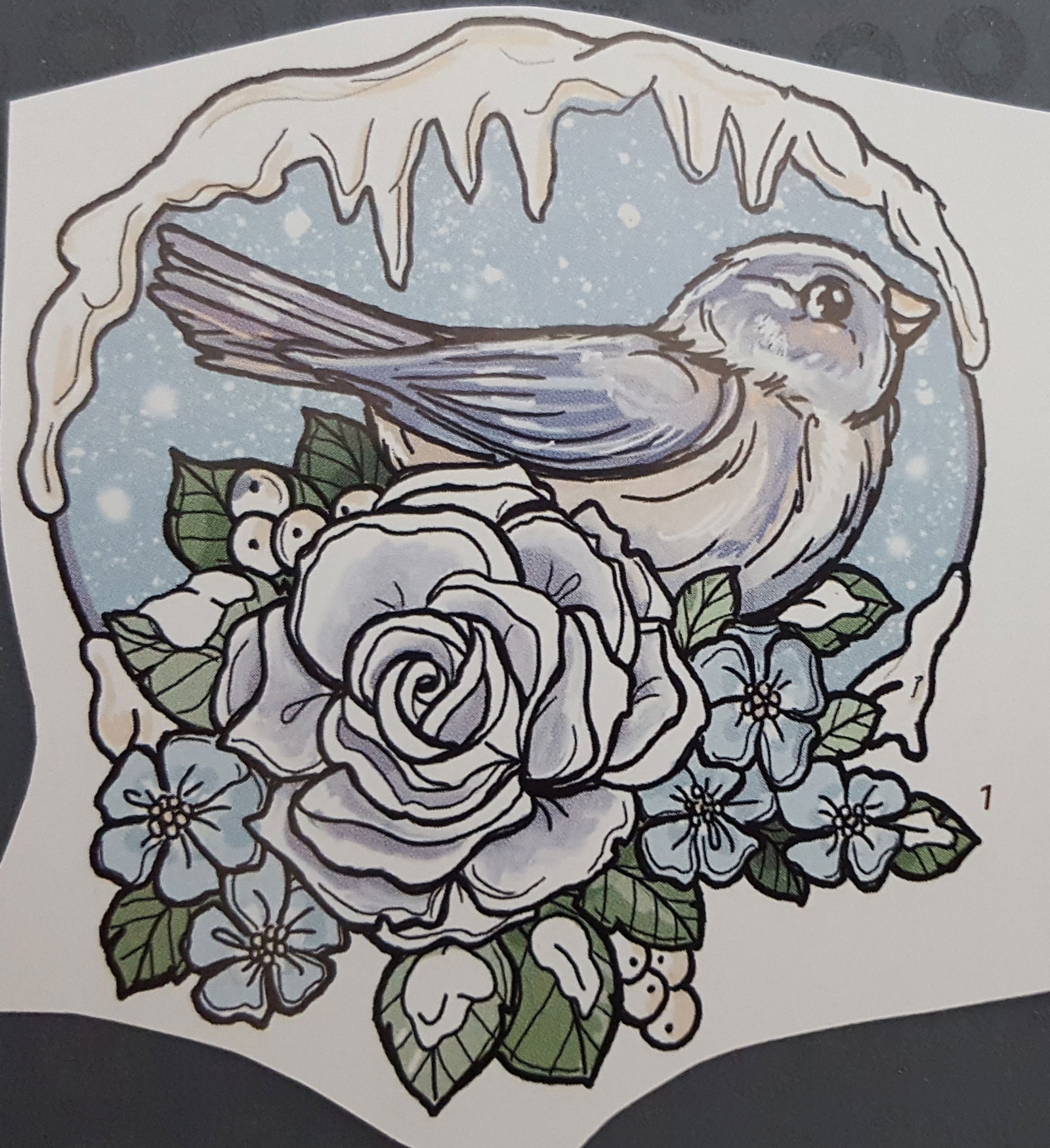 Vogel op de besneeuwde roos - Afbeelding 3
