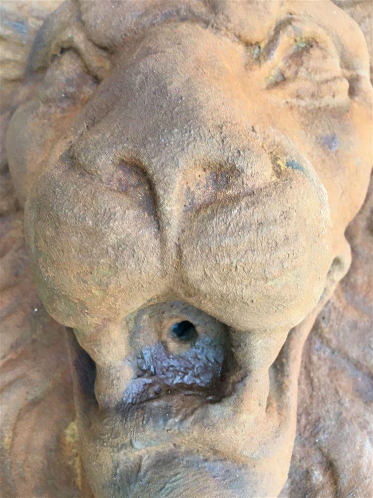 Grote leeuwenkop oxide-rust-leeuw-beeld-water-fontein - Afbeelding 6