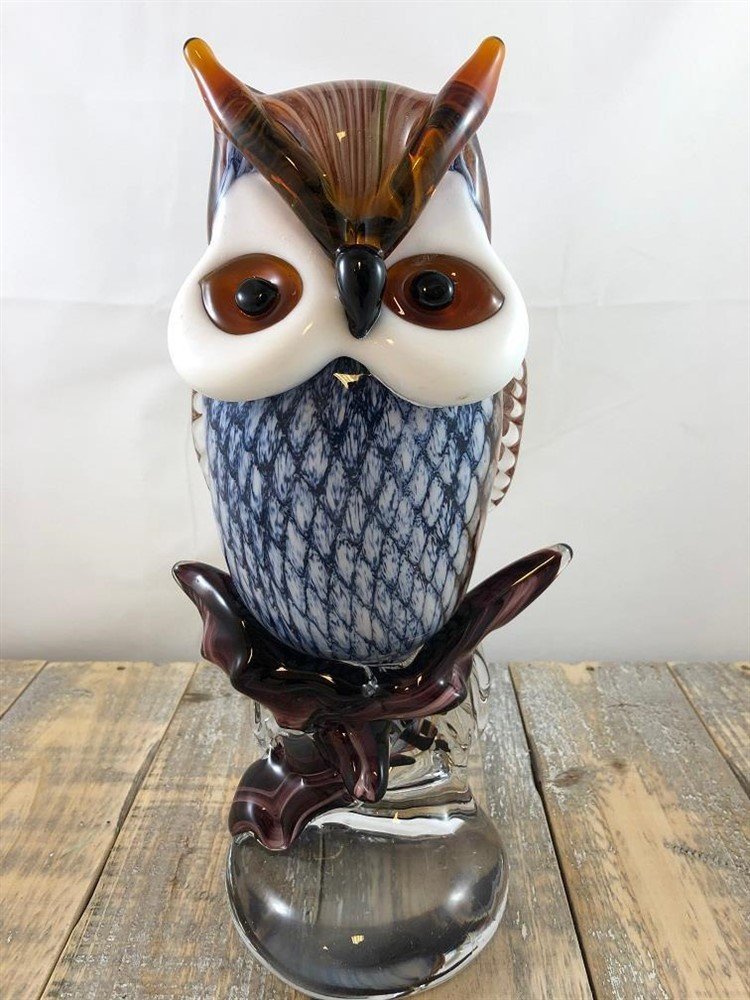 Mooie grote glazen uil, prachtig in kleuring-decoratie - nr. 1