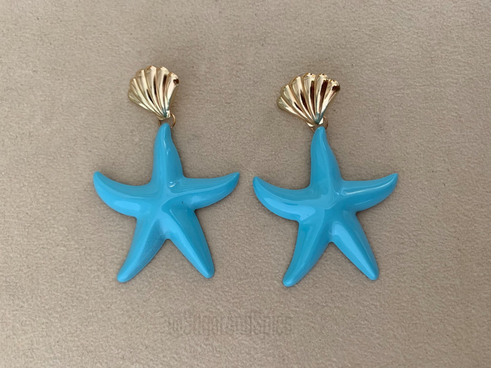 Zeester oorbellen blauw schelp mix match ibiza NIEUW - nr. 1