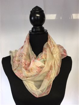 Zijde sjaaltje beige met rose - 0