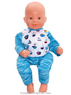 Chou Chou 36 cm Jongens pyjama blauw/scheepjes