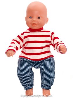 Chou Chou 36 cm Jongens setje Bretonse streep/rood/ecru/blauw