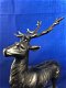 Hert, ree, staand met gewei, brons-metaal-beeld - 4 - Thumbnail