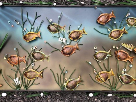 Het metalen aquarium vol met vis-vissenbak-visi-vissen - 3