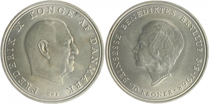 Munt Denemarken Frederik IX 10 kronen1968 - 1