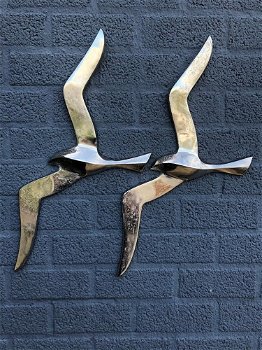 Paar forse silhouette meeuwen-vogel-aluminium-meeuw - 0