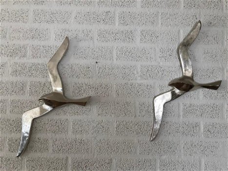 Paar forse silhouette meeuwen-vogel-aluminium-meeuw - 5