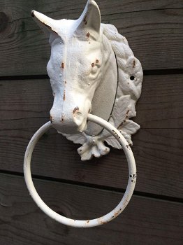 Paardenhoofd met ring gietijzer wit-paard-paardenhoofd - 1