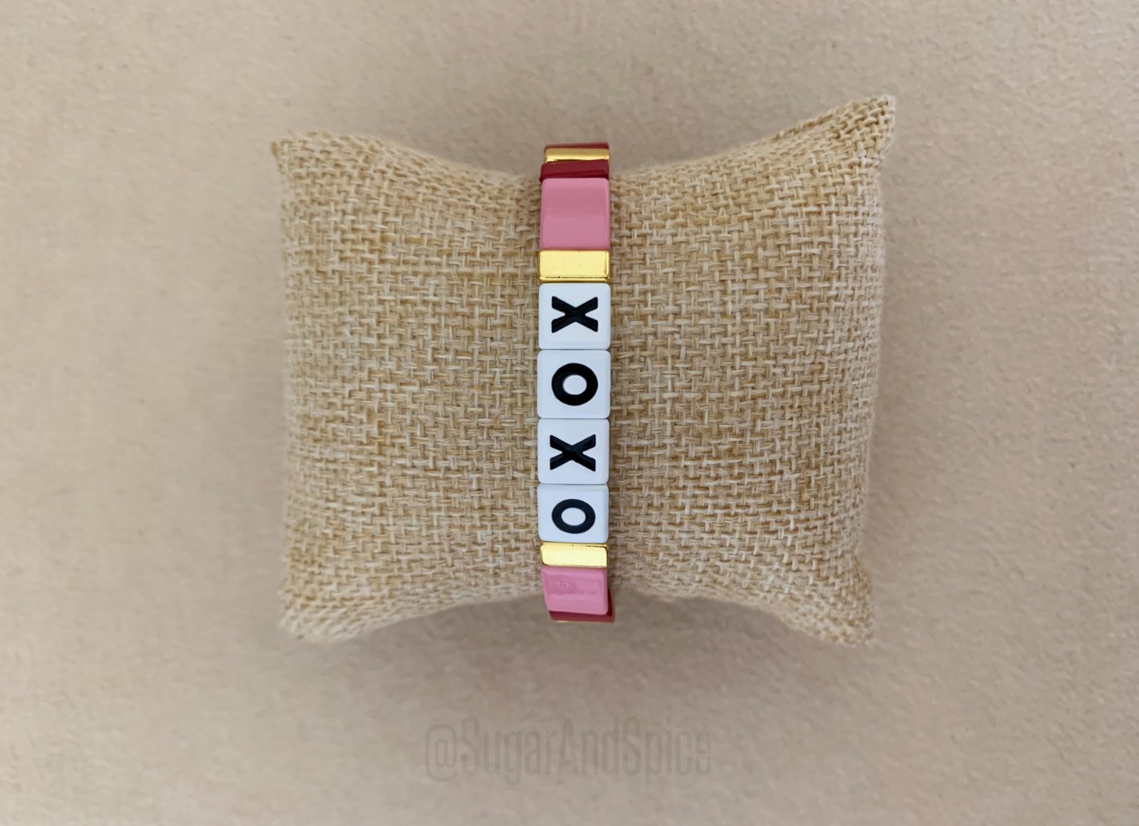 XOXO tegel armband kralen roze ibiza hippie mix match NIEUW - Afbeelding 2