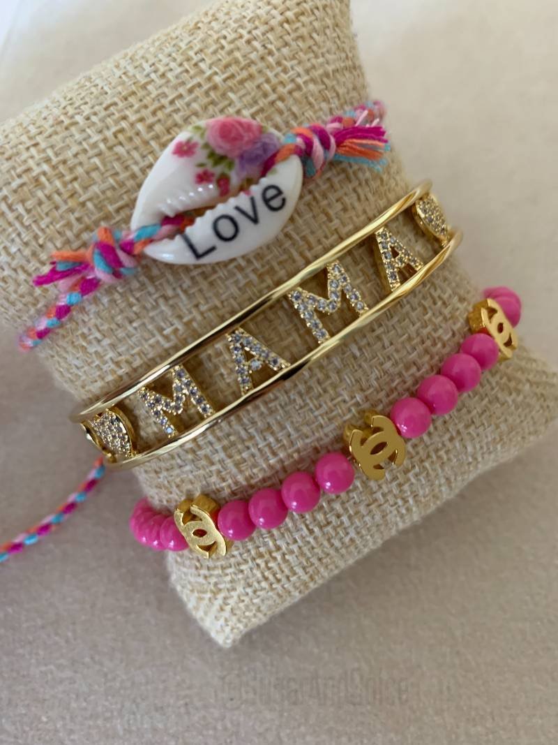 Zuurstok roze kralen armband met gouden bedels ibiza trendy - Afbeelding 2