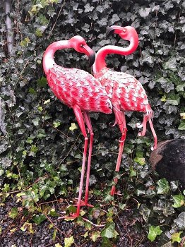 Prachtige set grote forse metalen flamingo-vogel-vijver - 6