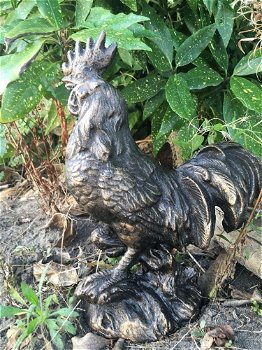 Sculptuur Haan metaal, bronskleur- haan-tuin beeld - 0