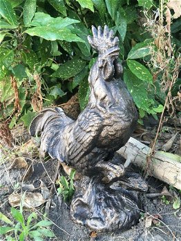Sculptuur Haan metaal, bronskleur- haan-tuin beeld - 1