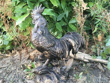 Sculptuur Haan metaal, bronskleur- haan-tuin beeld - 3