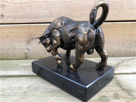 Sculptuur metalen bronskleurige stier-stier-marmer - 5