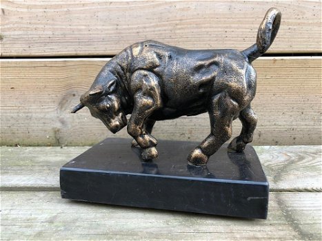 Sculptuur metalen bronskleurige stier-stier-marmer - 6