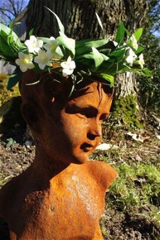 Sculptuur vrouwelijk hoofd, gietijzer-beeld-buste-deco - 1