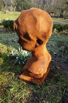 Sculptuur vrouwelijk hoofd, gietijzer-beeld-buste-deco - 2