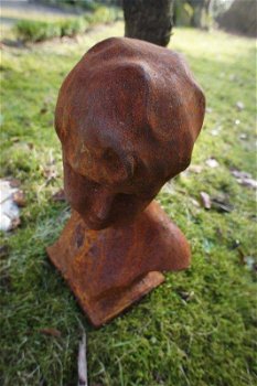 Sculptuur vrouwelijk hoofd, gietijzer-beeld-buste-deco - 3