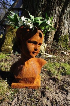 Sculptuur vrouwelijk hoofd, gietijzer-beeld-buste-deco - 5