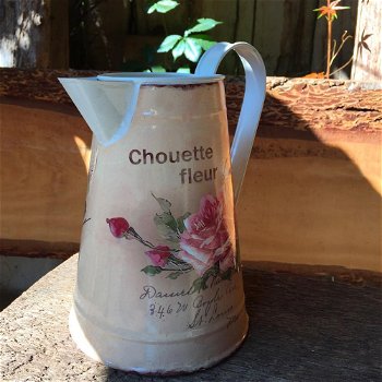 Vintage Flower Jug - Blikje Karaf Rustiek Melk kan-tuin - 3