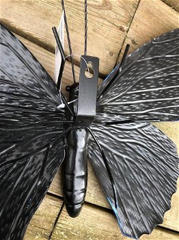 Vlinder, geheel metaal- kleur oranje zwart-vlinder-deco - 2