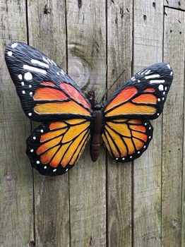 Vlinder, geheel metaal- kleur oranje zwart-vlinder-deco - 4