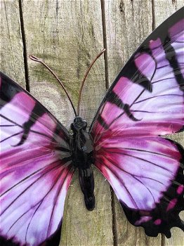 Vlinder, geheel metaal -vol in kleur paars- zwart-vlinder - 4