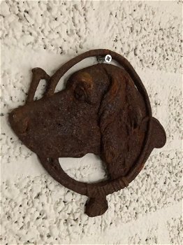 Wandornament hond met hoorn, gietijzer-rust-hond - 2