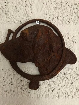 Wandornament hond met hoorn, gietijzer-rust-hond - 3