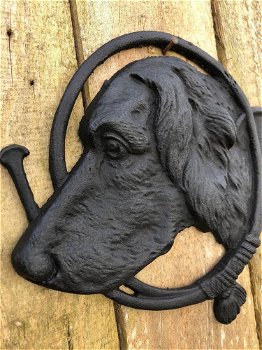 Wandornament hond met hoorn, gietijzer-hond-hoorn - 4